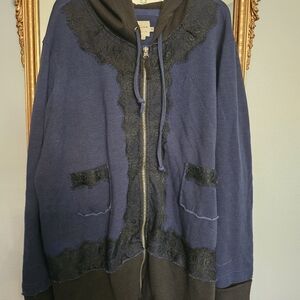 Women's Navy and Black Lace Trim Jacket